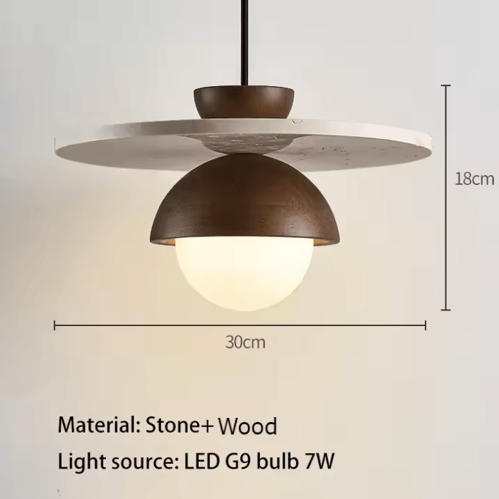 Eclairage suspension Suspension en bois et pierre design Danois LUMIÈRE FROIDE