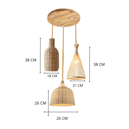 Eclairage suspension Suspension 3 lampes en rotin MODÈLE 7