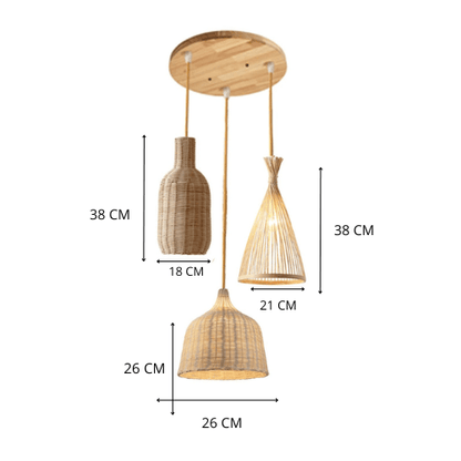 Eclairage suspension Suspension 3 lampes en rotin MODÈLE 7