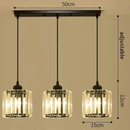 Eclairage suspension Suspension 3 lampes cube en verre côtelé NOIR 3 LAMPES ABAT-JOUR ROND BASE LONGUE