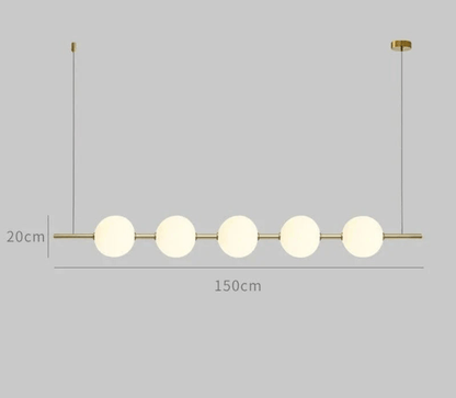 Eclairage suspension Suspension doré longue avec boules blanche OR 150cm / LUMIÈRE FROIDE 6000K