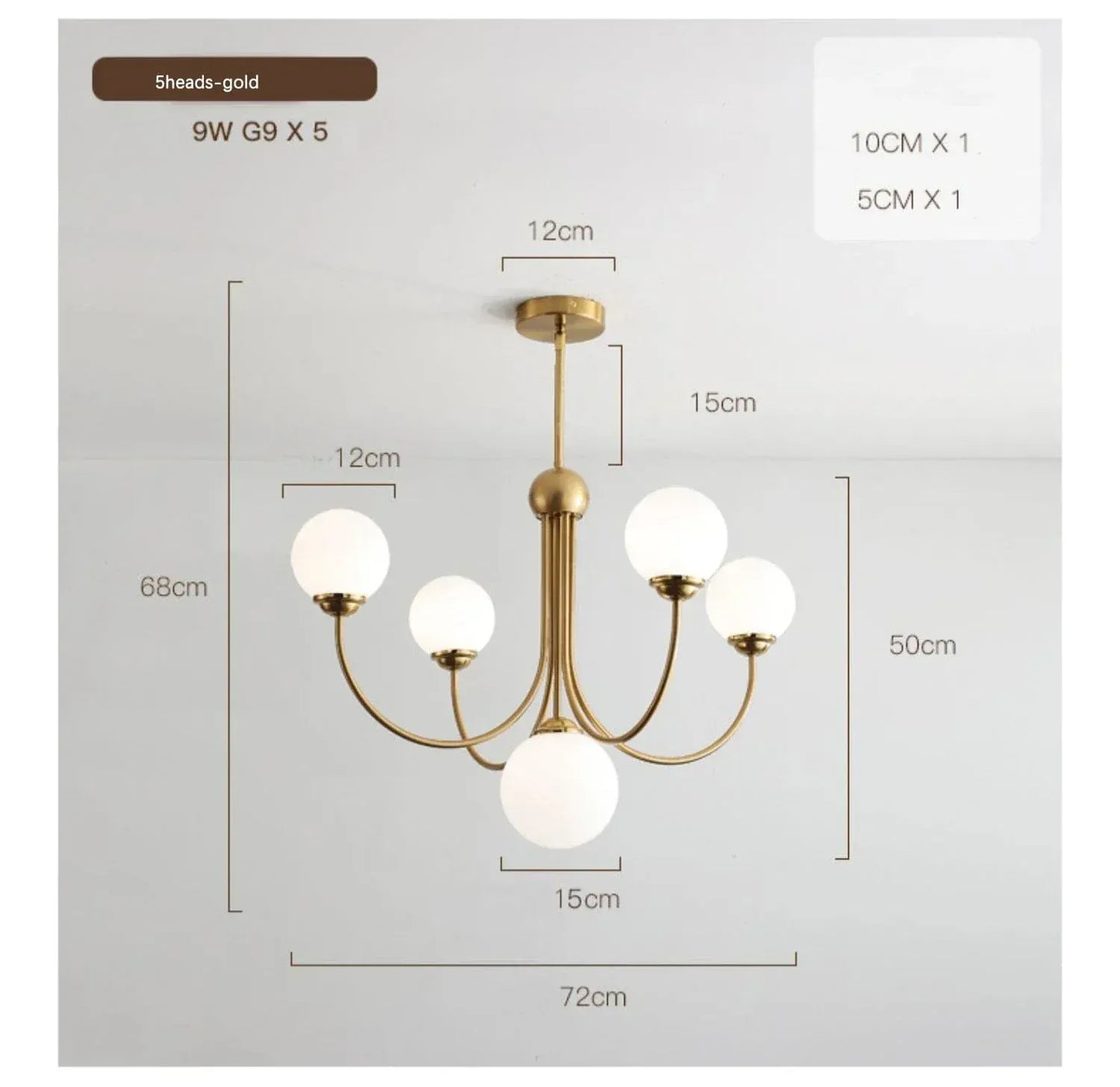 ECLAIRAGE SUSPENSION Suspension boule 5 têtes OR - 5 TÊTES