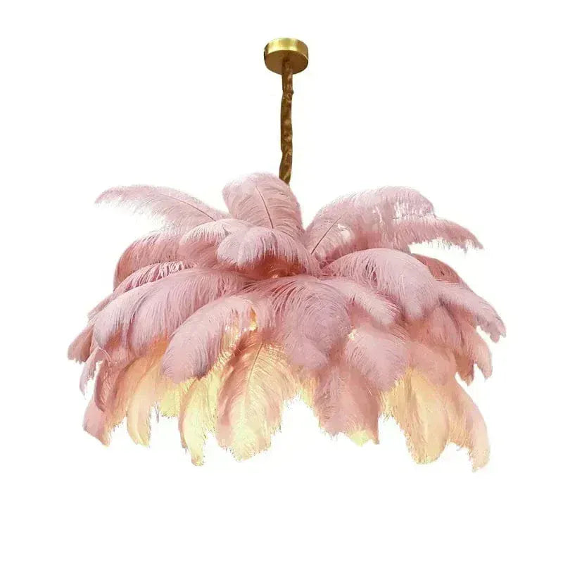 Eclairage suspension Suspension XXL à plume ROSE / LARGEUR : 80 CM / HAUTEUR : 40 CM / NOMBRE DE PLUMES : 34