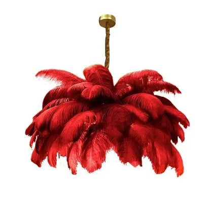 Eclairage suspension Suspension XXL à plume ROUGE / LARGEUR : 80 CM / HAUTEUR : 40 CM / NOMBRE DE PLUMES : 34