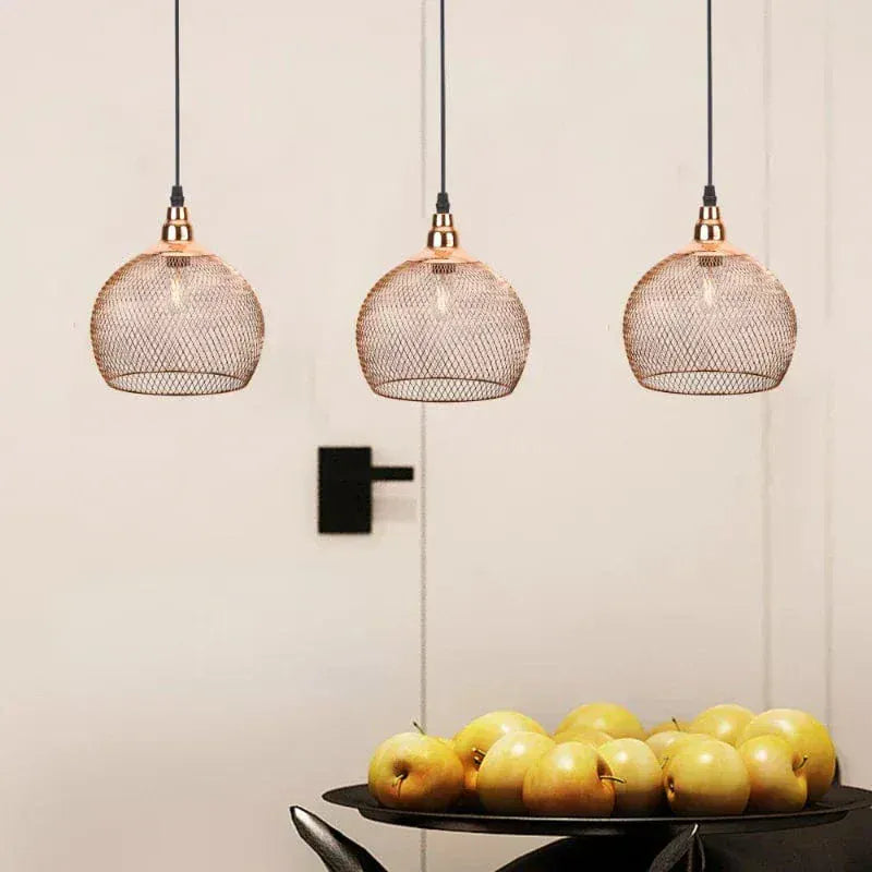 Eclairage suspension Suspension 3 lampes abat-jour cuivré