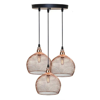 Eclairage suspension Suspension 3 lampes abat-jour cuivré