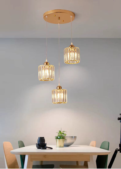 Eclairage suspension Suspension 3 lampes cube en verre côtelé