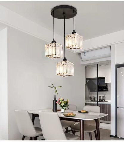 Eclairage suspension Suspension 3 lampes cube en verre côtelé