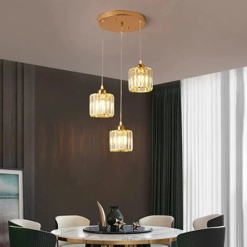 Eclairage suspension Suspension 3 lampes cube en verre côtelé