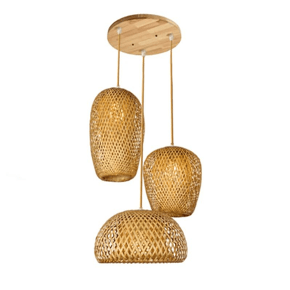 Eclairage suspension Suspension 3 lampes en rotin