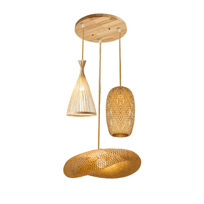 Eclairage suspension Suspension 3 lampes en rotin