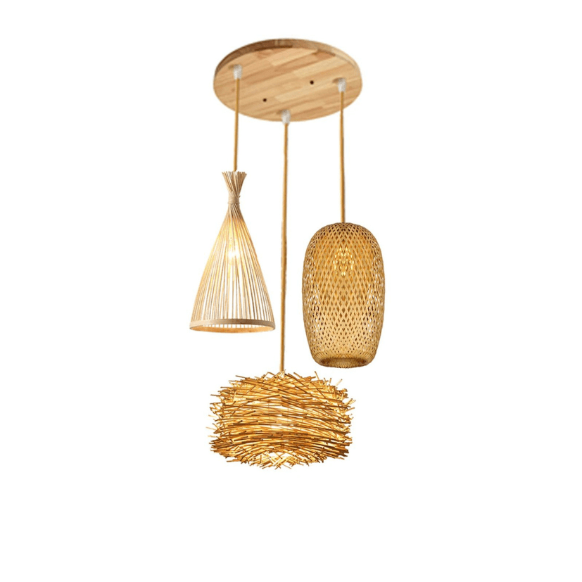 Eclairage suspension Suspension 3 lampes en rotin