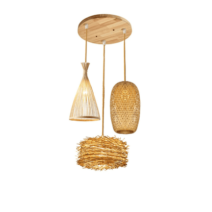 Eclairage suspension Suspension 3 lampes en rotin