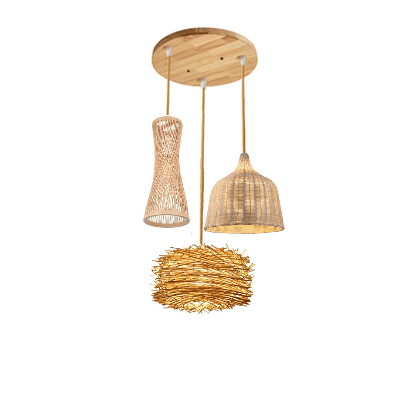 Eclairage suspension Suspension 3 lampes en rotin