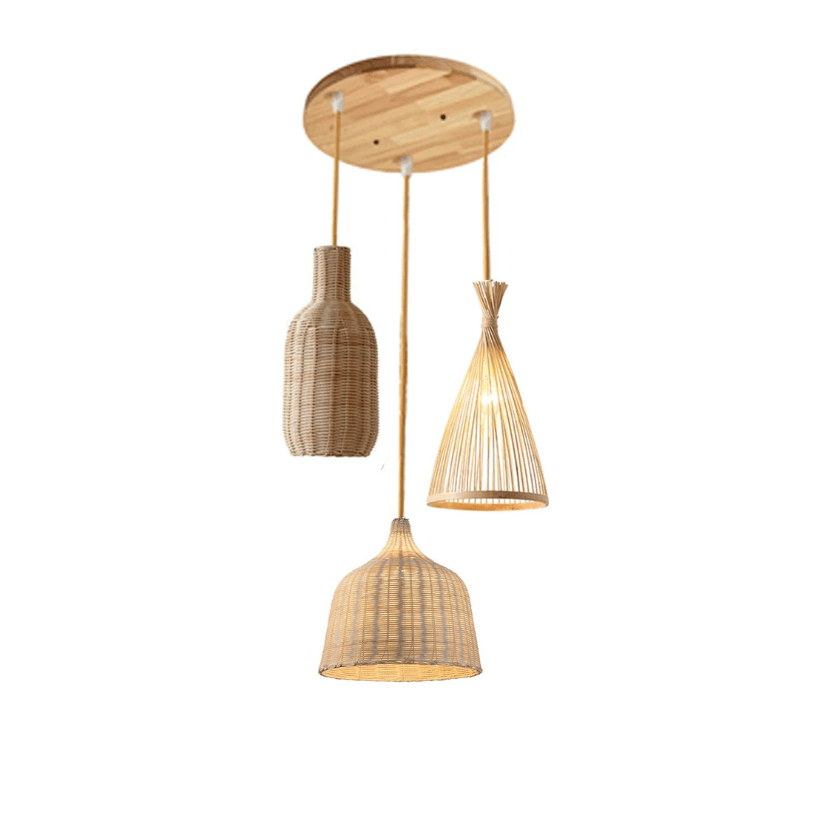 Eclairage suspension Suspension 3 lampes en rotin