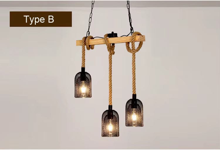 Eclairage suspension Suspension 3 lampes industrielles avec cordage