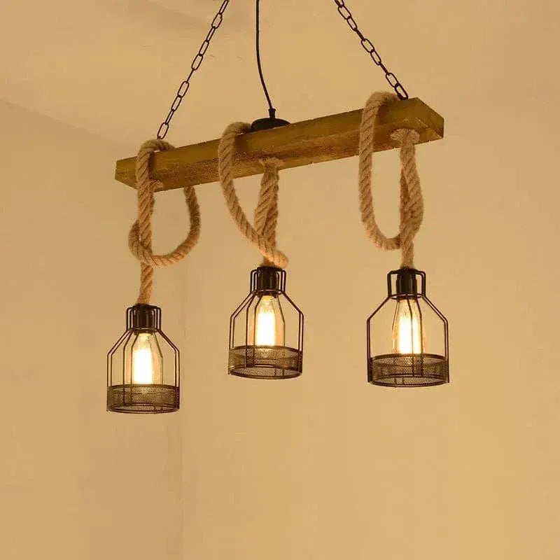Eclairage suspension Suspension 3 lampes industrielles avec cordage