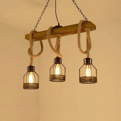 Eclairage suspension Suspension 3 lampes industrielles avec cordage