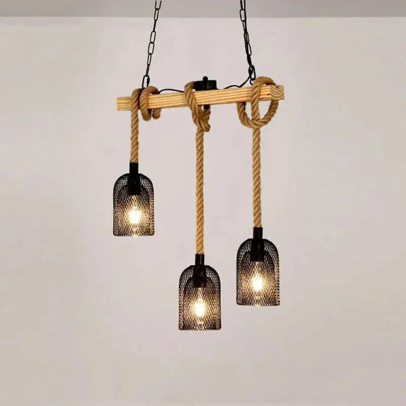 Eclairage suspension Suspension 3 lampes industrielles avec cordage