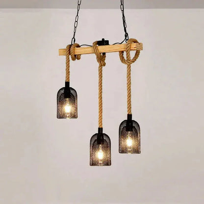 Eclairage suspension Suspension 3 lampes industrielles avec cordage