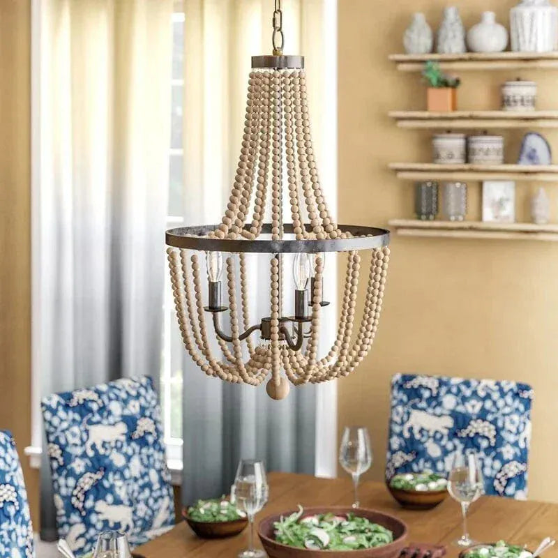 Eclairage suspension Suspension baroque en perle de bois