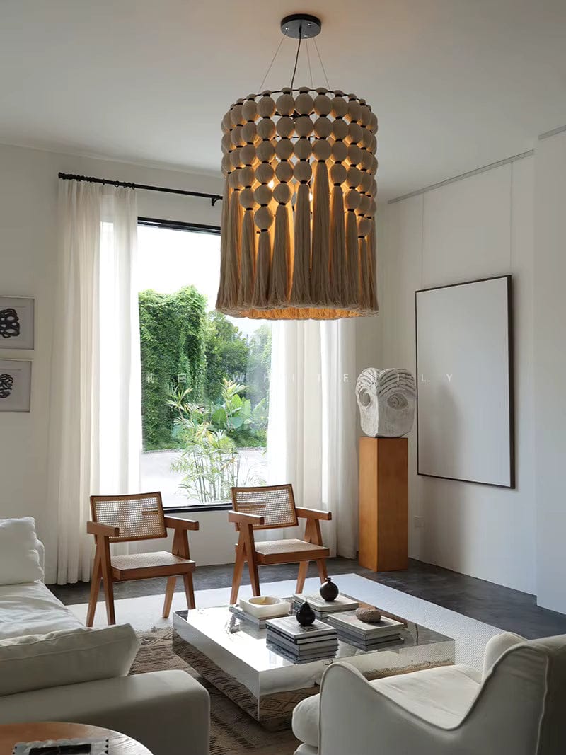 ECLAIRAGE SUSPENSION Suspension bohème avec pampille en laine