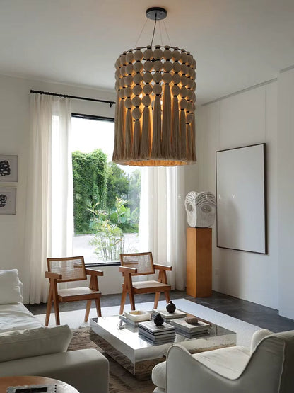 ECLAIRAGE SUSPENSION Suspension bohème avec pampille en laine