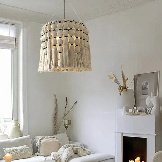 ECLAIRAGE SUSPENSION Suspension bohème avec pampille en laine