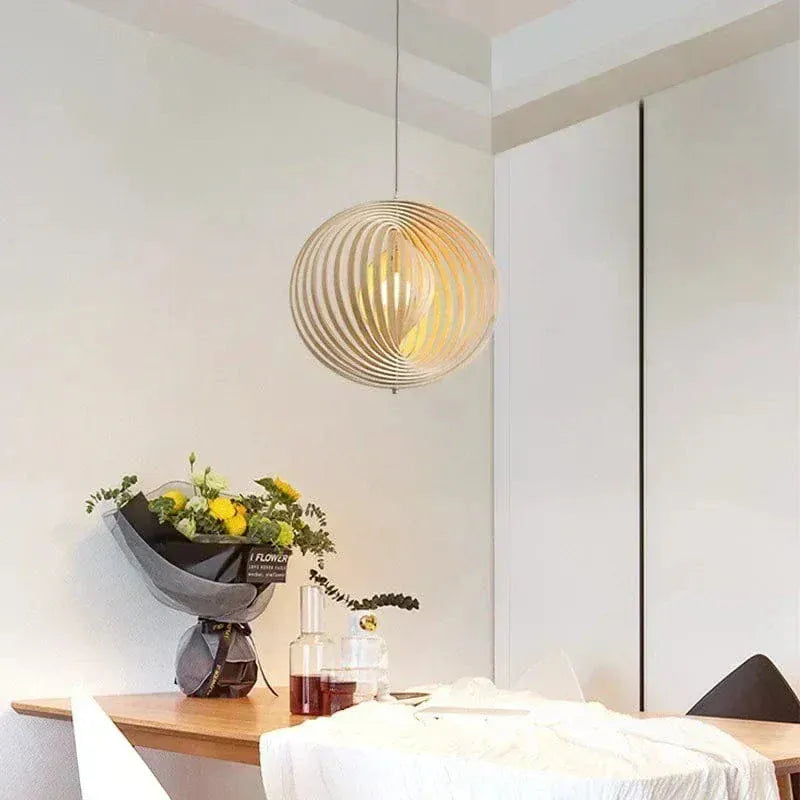 Eclairage suspension Suspension boule en bois