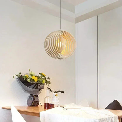 Eclairage suspension Suspension boule en bois