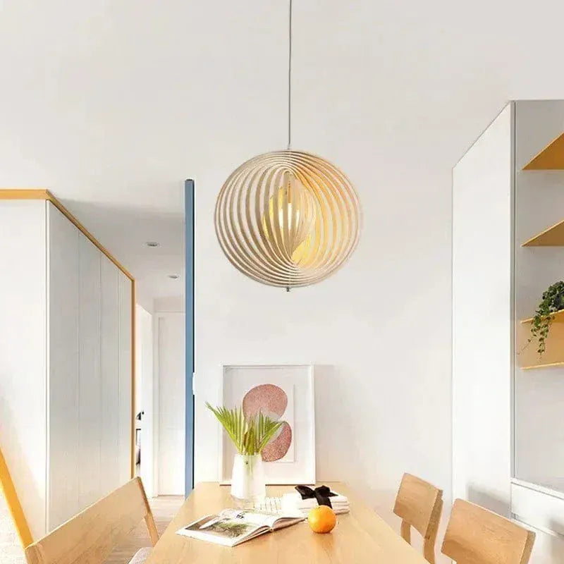 Eclairage suspension Suspension boule en bois