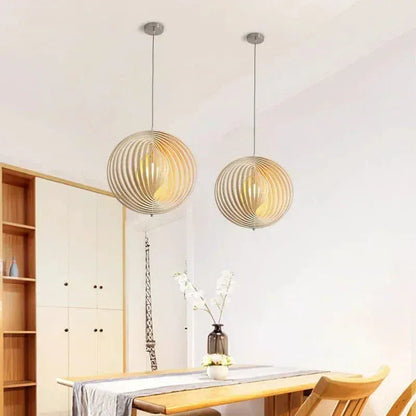 Eclairage suspension Suspension boule en bois
