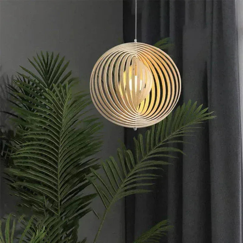 Eclairage suspension Suspension boule en bois
