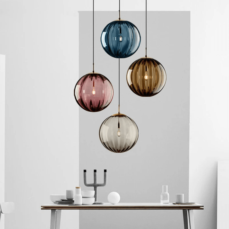 Eclairage suspension Suspension boule verre colorée