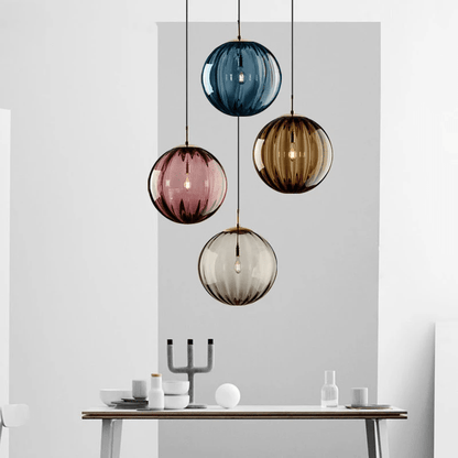 Eclairage suspension Suspension boule verre colorée