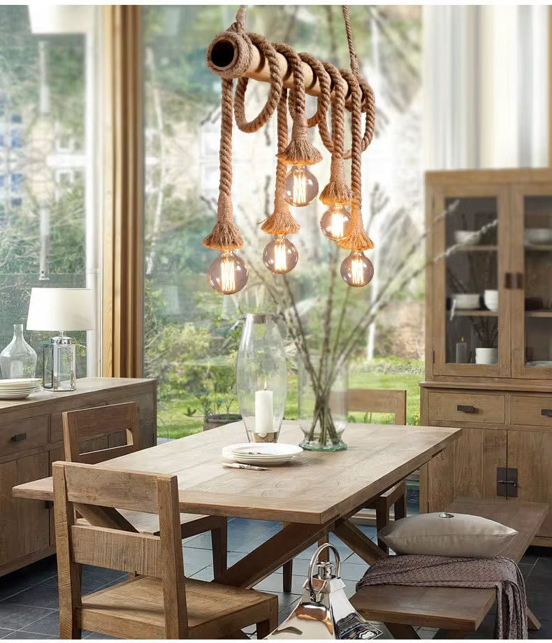 ECLAIRAGE SUSPENSION Suspension en bambou avec cordage