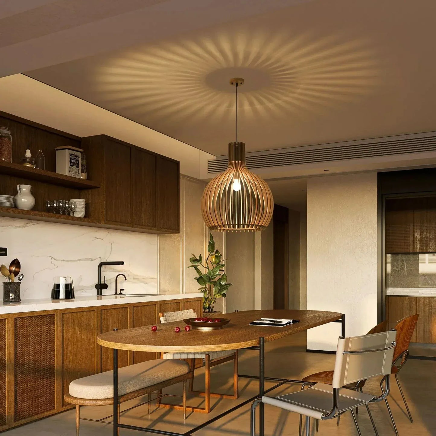 Eclairage suspension Suspension en bois art moderne