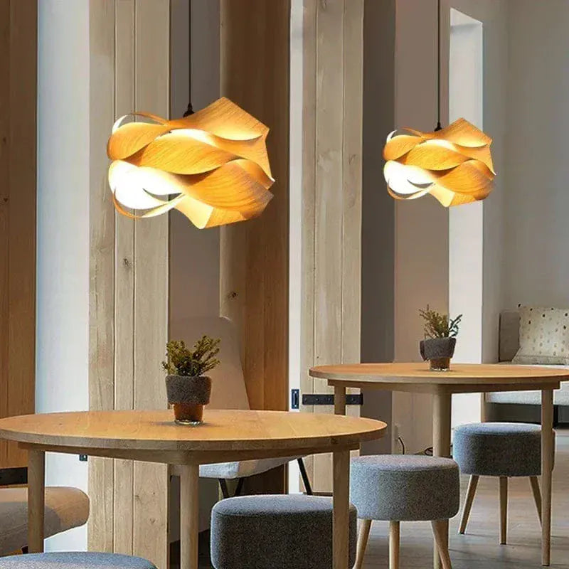 Eclairage suspension Suspension en bois design organique