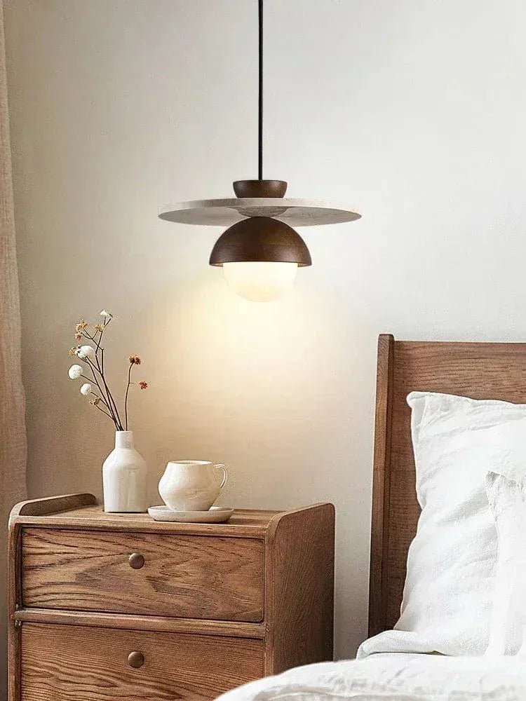 Eclairage suspension Suspension en bois et pierre design Danois