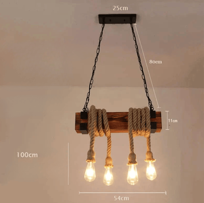 Eclairage suspension Suspension en bois rustique avec corde