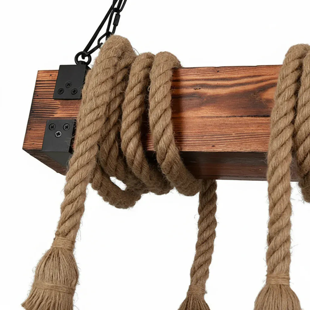 Eclairage suspension Suspension en bois rustique avec corde