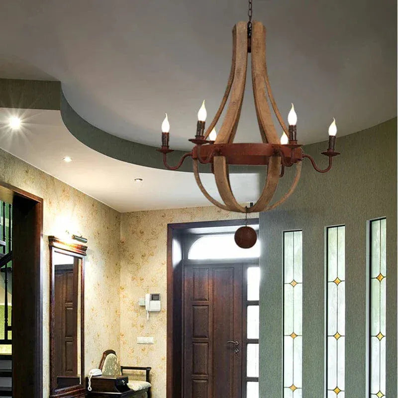Eclairage suspension Suspension en bois rustique style chandelier