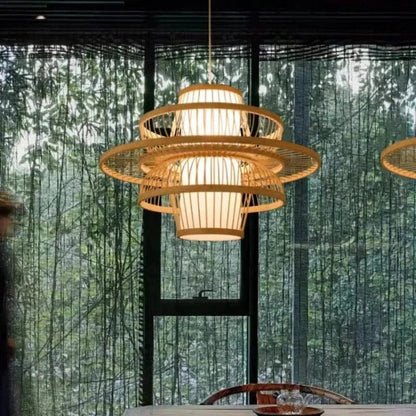 Eclairage suspension Suspension en bois style asiatique