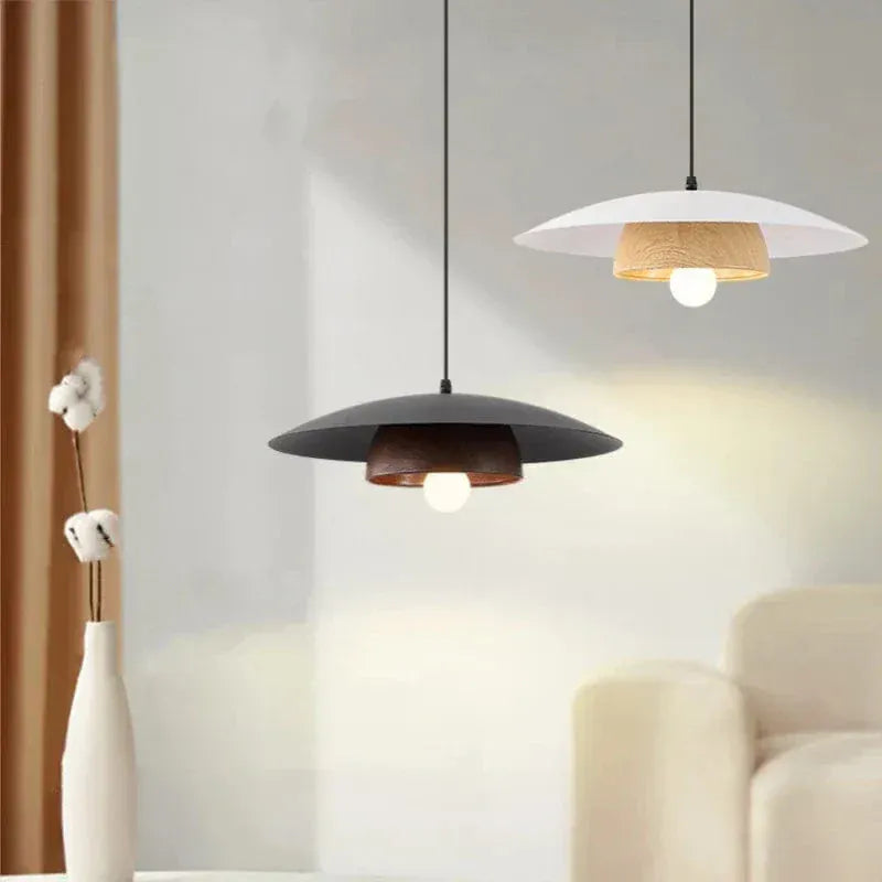 Eclairage suspension Suspension en bois style Japandi