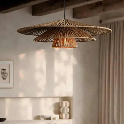 Eclairage suspension Suspension en osier style japonais