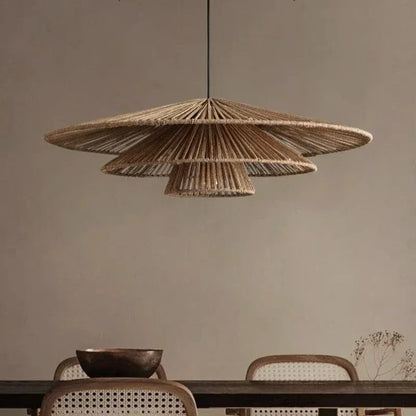 Eclairage suspension Suspension en osier style japonais