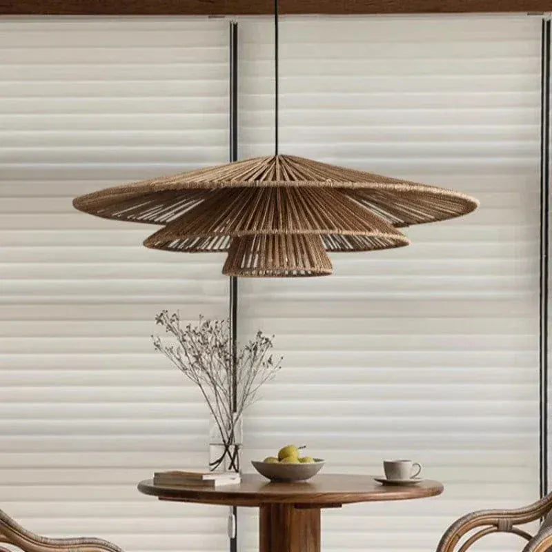 Eclairage suspension Suspension en osier style japonais