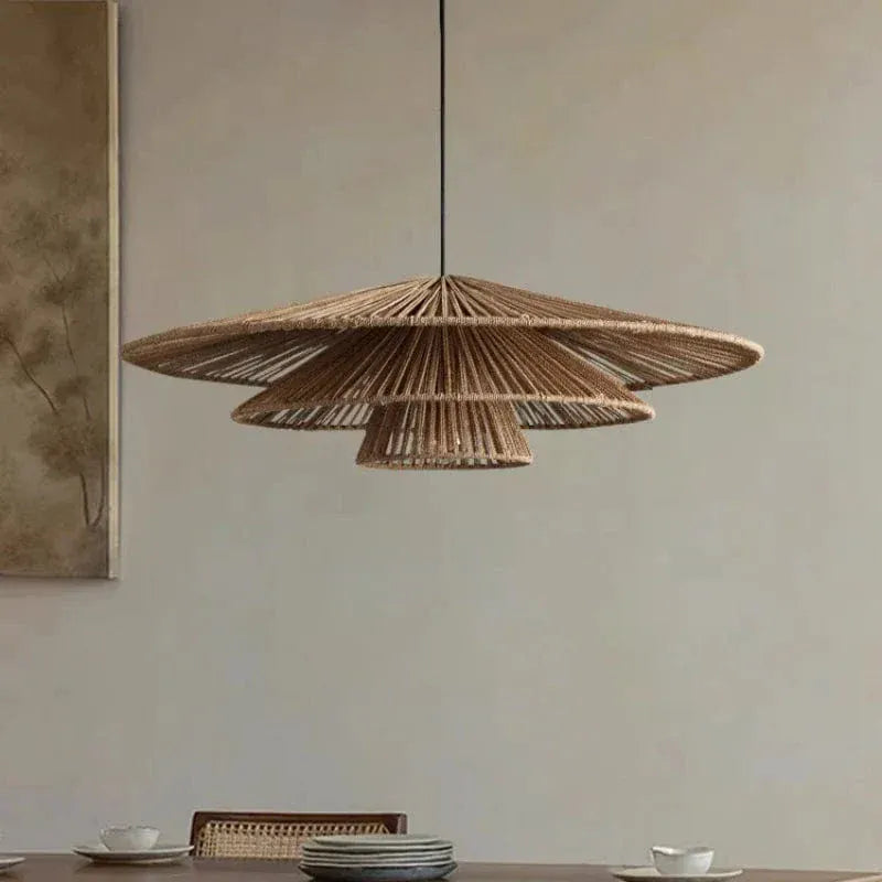 Eclairage suspension Suspension en osier style japonais