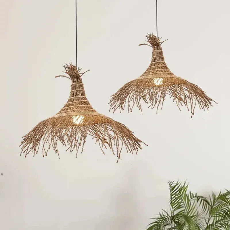 Eclairage suspension Suspension en paille style Wabi-Sabi