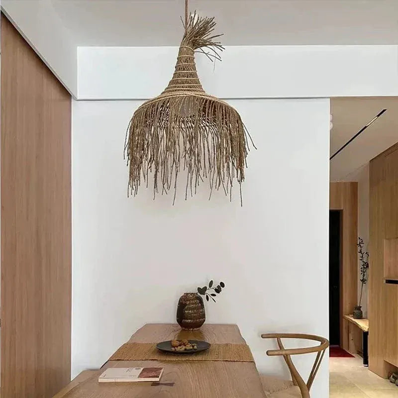 Eclairage suspension Suspension en paille style Wabi-Sabi